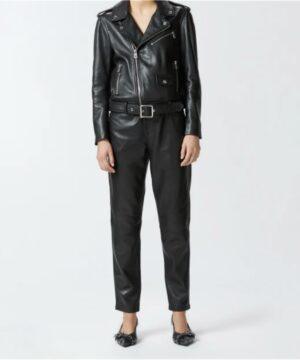 PINKO Blouson de motard en cuir nappa souple