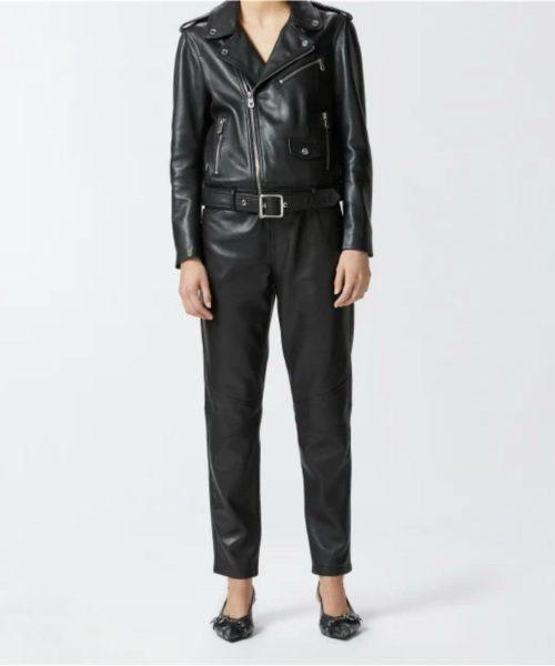 PINKO Blouson de motard en cuir nappa souple