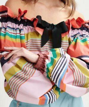 BLOUSE LAVALLIÈRE À RAYURES - HOREGON
