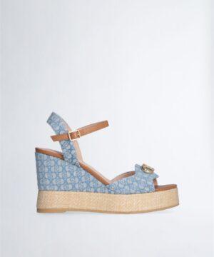 LIU.JO sandales compensées denim monogramme