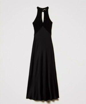 TWINSET Robe longue en satin avec corsage en crochet