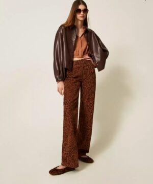 TWINSET Pantalon en bull avec imprimé animalier