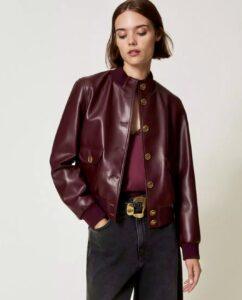 blouson en simili cuir Bordeau twinset boutique rive gauche belfort