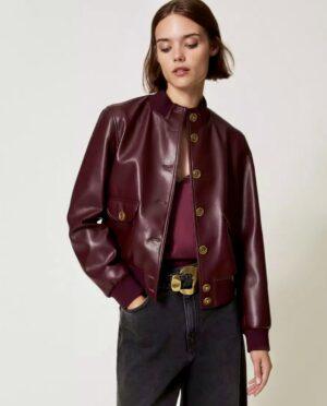 blouson en simili cuir Bordeau twinset boutique rive gauche belfort