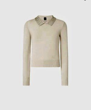 PINKO Pull beige avec col à strass