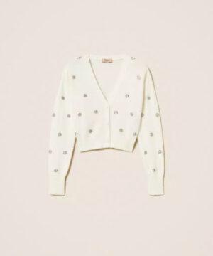 TWINSET Cardigan en angora mélangé avec broderie RIVE GAUCHE BELFORT