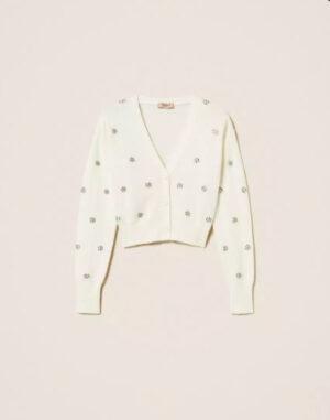 TWINSET Cardigan en angora mélangé avec broderie RIVE GAUCHE BELFORT