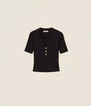TWINSET Pull polo avec bouton bijoux RIVE GAUCHE BELFORT