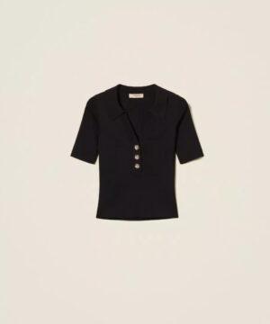 TWINSET Pull polo avec bouton bijoux RIVE GAUCHE BELFORT