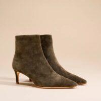 MI/MAI Bottines à talon et bout pointu Noura Kaki Suède BOUTIQUE RIVE GACHE BELFORT