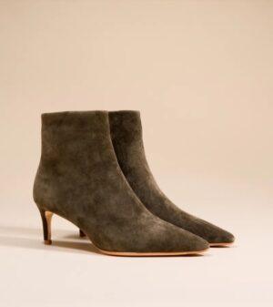 MI/MAI Bottines à talon et bout pointu Noura Kaki Suède BOUTIQUE RIVE GACHE BELFORT
