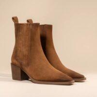 MI/MAIBOTTINES CHELSEA EN DAIM MARRON A PETIT TALON BLOC JANE II BROWN SUEDE BOUTIQUE RIVE GAUCHE BELFORT