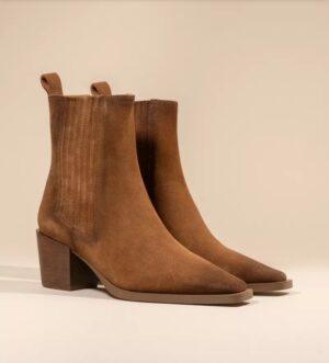 MI/MAIBOTTINES CHELSEA EN DAIM MARRON A PETIT TALON BLOC JANE II BROWN SUEDE BOUTIQUE RIVE GAUCHE BELFORT
