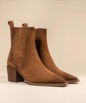 MI/MAIBOTTINES CHELSEA EN DAIM MARRON A PETIT TALON BLOC JANE II BROWN SUEDE BOUTIQUE RIVE GAUCHE BELFORT