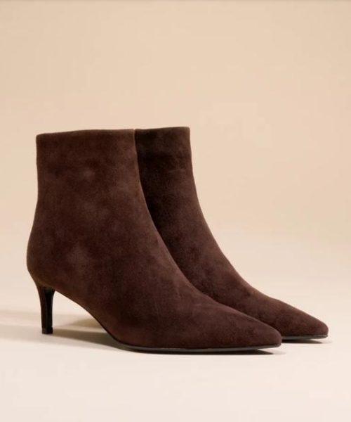 MI/MAI Bottines à talon et bout pointu Noura CHOCOLAT Suède BOUTIQUE RIVE GAUCHE BELFORT