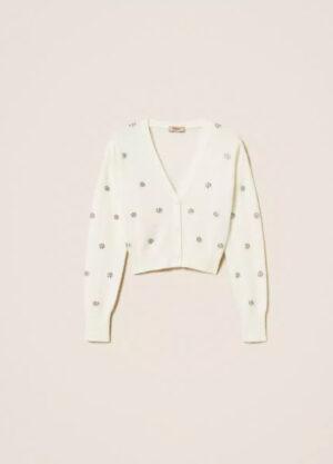 TWINSET Cardigan en angora mélangé avec broderie RIVE GAUCHE BELFORT