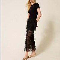 TWINSET Robe longue en maille et dentelle plumetis