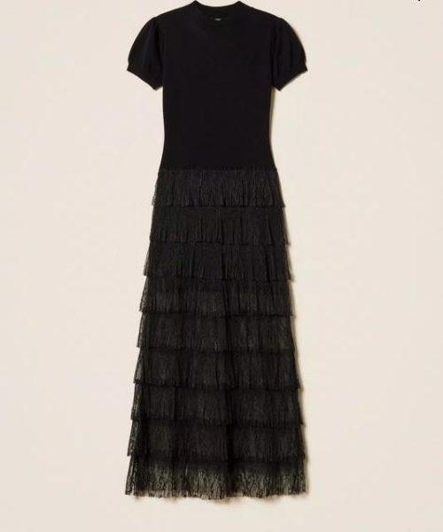 TWINSET Robe longue en maille et dentelle plumetis BOUTIQUE RIVE GAUCHE BELFORT