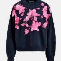 ESSENTIEL ANTWERPS weatshirt en coton bleu marine à broderie rose