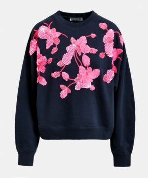 ESSENTIEL ANTWERPS weatshirt en coton bleu marine à broderie rose