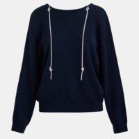 ESSENTIEL ANTWERP Pull à dos ouvert bleu marine avec corde en strass magasin rive gauche belfort