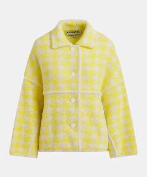ESSENTIEL ANTWERP Cardigan en pied-de-poule jaune et blanc cassé