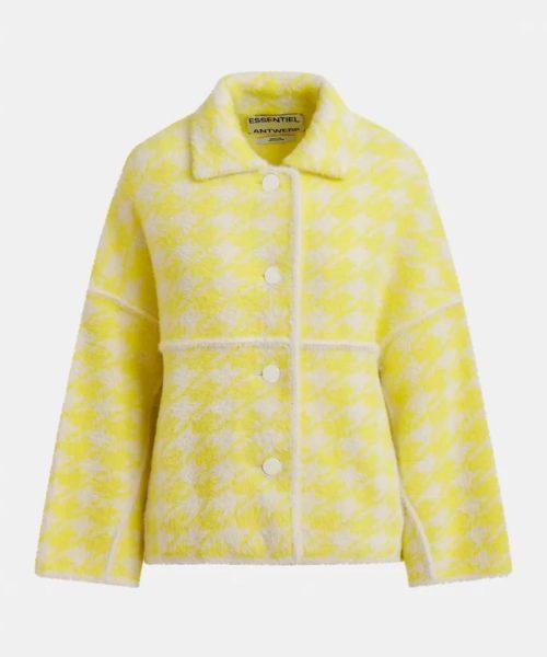 Cardigan en pied-de-poule jaune et blanc cassé