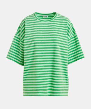 ESSENTIEL ANTWERP T-shirt en coton oversize à strass et rayures vert clair et vert