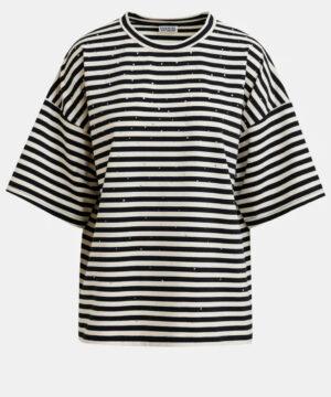 ESSENTIEL ANTWERP T-shirt en coton oversize à strass et rayures noir et blanc