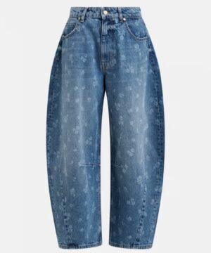 ESSENTIEL ANTWERP Jean barrel cropped à imprimé fleuri bleu