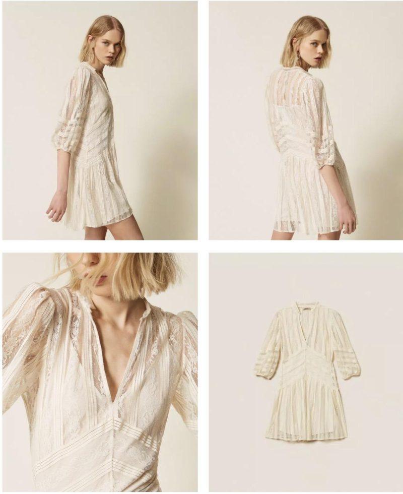 TWINSET Robe courte en dentelle avec rayures