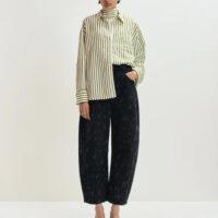 ESSENTIEL ANTWERP Chemise oversize à rayures blanc cassé et verte avec plastron en strass Boutique rive gauche Belfort