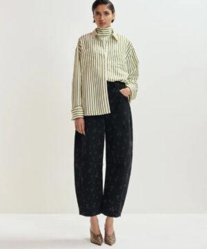 ESSENTIEL ANTWERP Chemise oversize à rayures blanc cassé et verte avec plastron en strass Boutique rive gauche Belfort