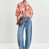 ESSENTIEL ANTWERP Cardigan à imprimé fleuri rouge et blanc cassé aux bords bruns Boutique rive gauche Belfort