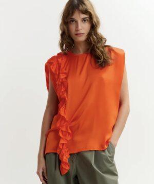 ESSENTIEL ANTWERP Top sans manches à volant orange