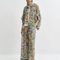 ESSENTIEL ANTWERP Pantalon large en soie mélangée à imprimé fleuri violet, rouge et multicolore Boutique rive gauche Belfort