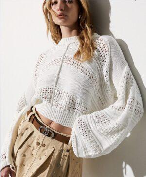 LIU.JO Pull en crochet écru Boutique rive gauche Belfort