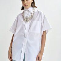 ESSENTIEL ANTWERP Chemise à rayures blanche avec détail de broderie et foulard