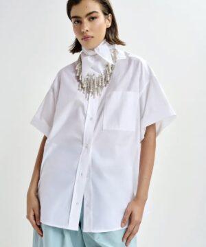 ESSENTIEL ANTWERP Chemise à rayures blanche avec détail de broderie et foulard