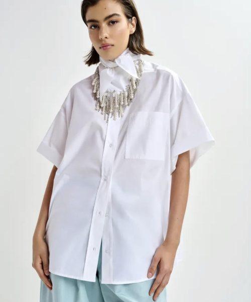 ESSENTIEL ANTWERP Chemise à rayures blanche avec détail de broderie et foulard