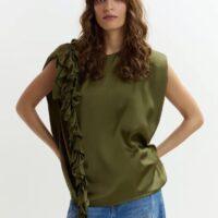 ESSENTIEL ANTWERP Top sans manches à volant kaki