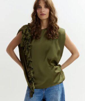 ESSENTIEL ANTWERP Top sans manches à volant kaki