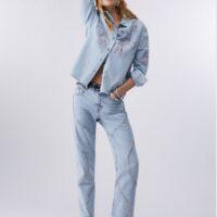 Jean droit avec broderies bijoux