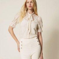 TWINSET Chemise en dentelle avec nœud écru