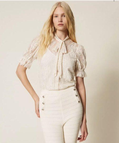 TWINSET Chemise en dentelle avec nœud écru