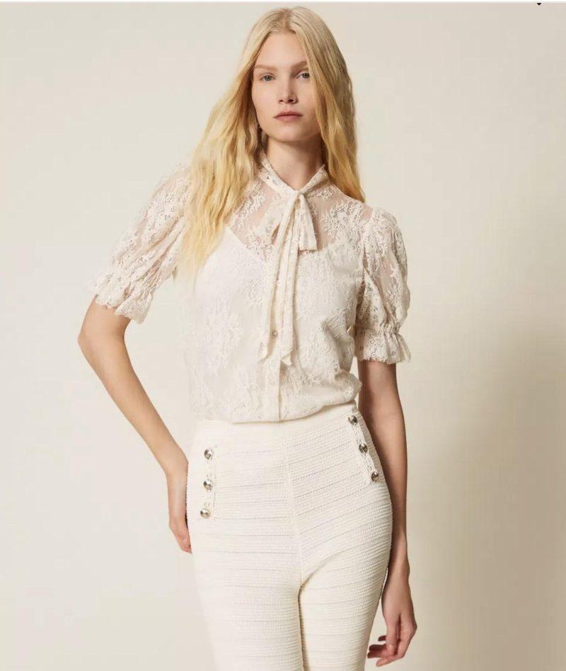 TWINSET Chemise en dentelle avec nœud écru