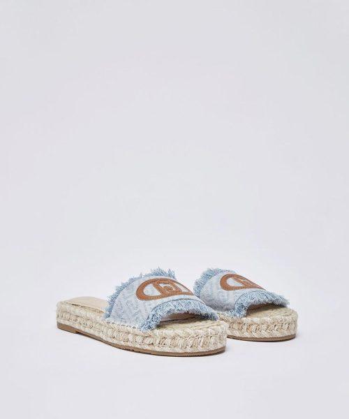 Mules en denim avec maxi logo