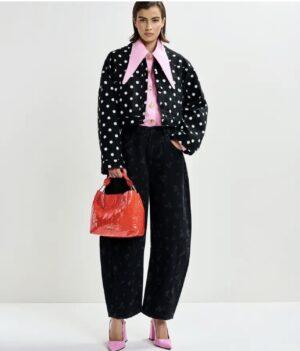 ESSENTIEL ANTWERP Veste courte en coton à pois noire et blanche