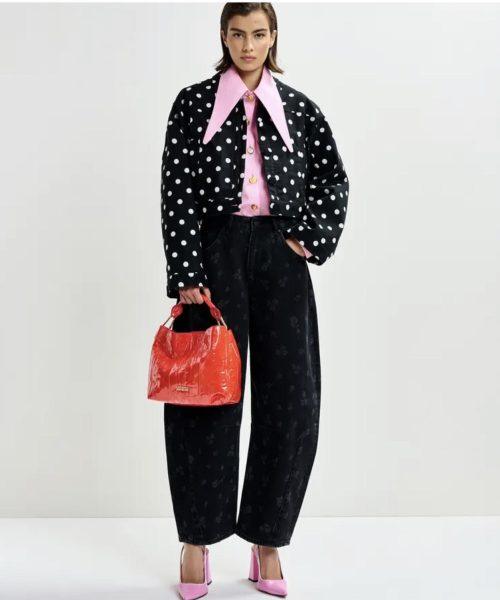 ESSENTIEL ANTWERP Veste courte en coton à pois noire et blanche
