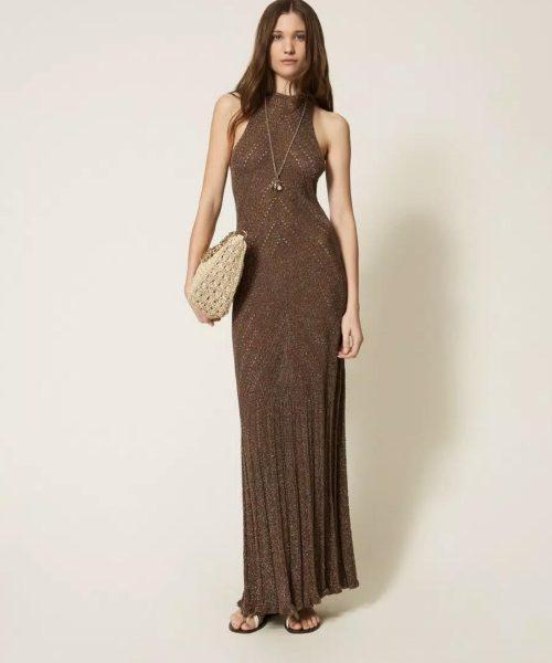 TWINSET Robe longue en maille de lin et lurex